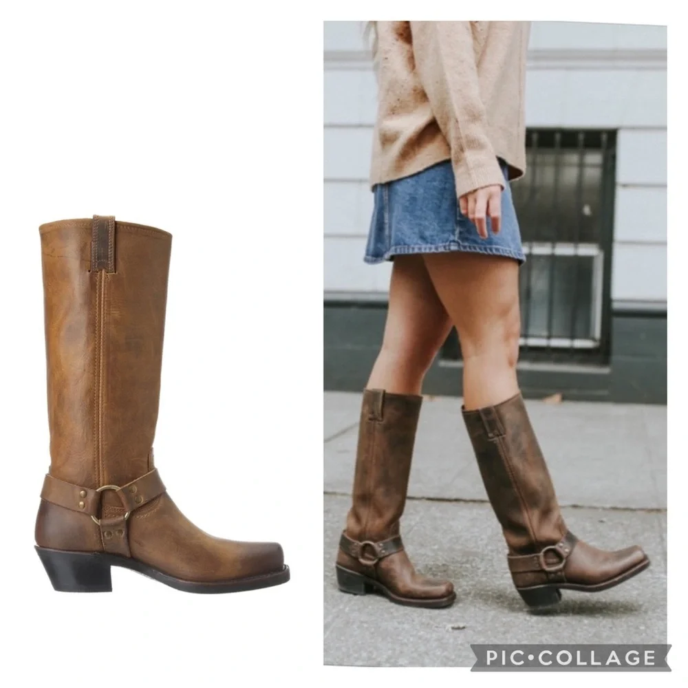 Nearly New! FRYE harness 15R boots pull on cowboy brown 8.5 tall 15 R knee high - Picture 2 of 14